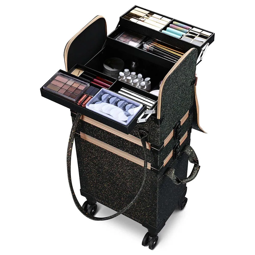 Byootique MassLux Glittered Black 3in1 Rolling Makeup Case