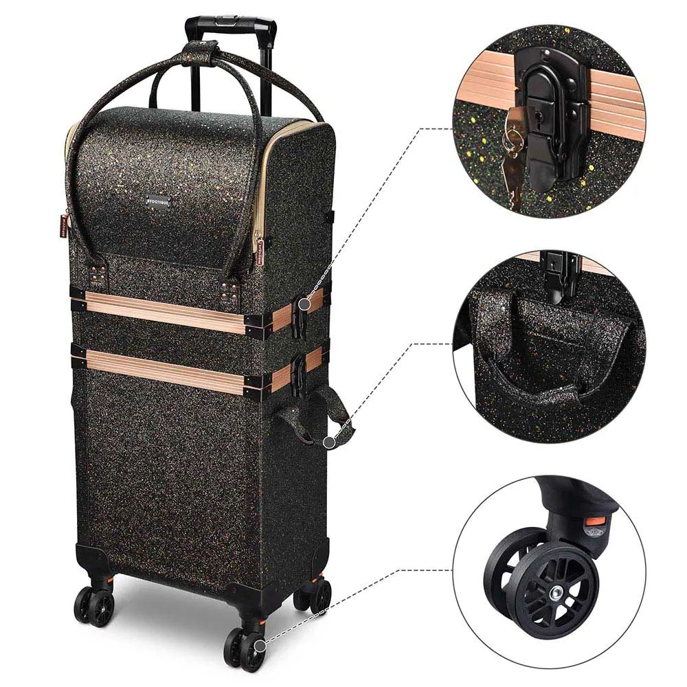 Byootique MassLux Glittered Black 3in1 Rolling Makeup Case