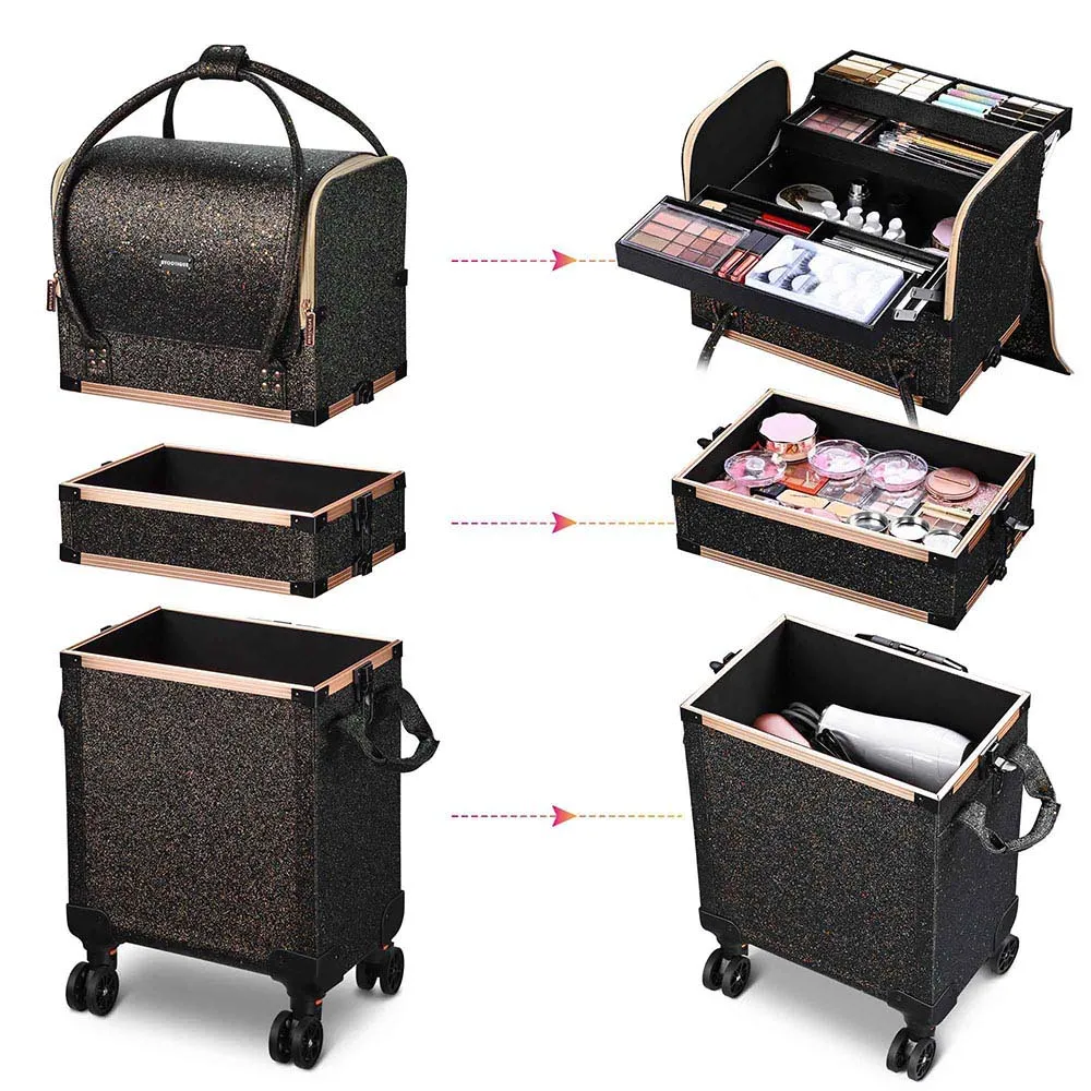Byootique MassLux Glittered Black 3in1 Rolling Makeup Case