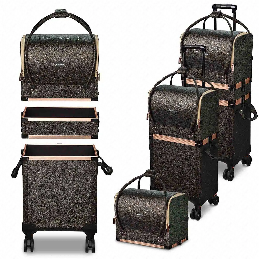 Byootique MassLux Glittered Black 3in1 Rolling Makeup Case