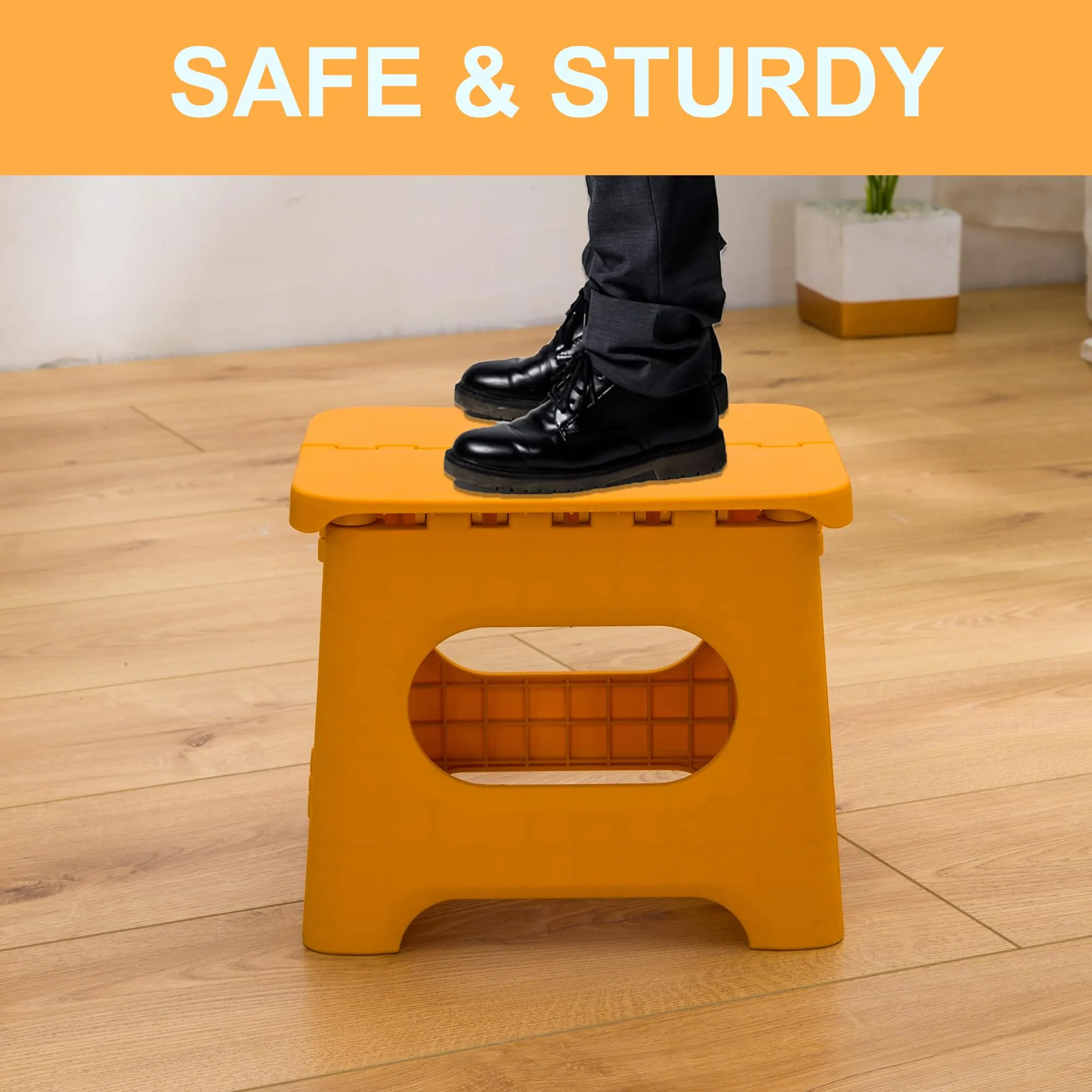 Kuber Industries (Set of 4) Small Folding Stool for Sitting - Plastic Foldable & Portable Step Stool for Kids - Orange