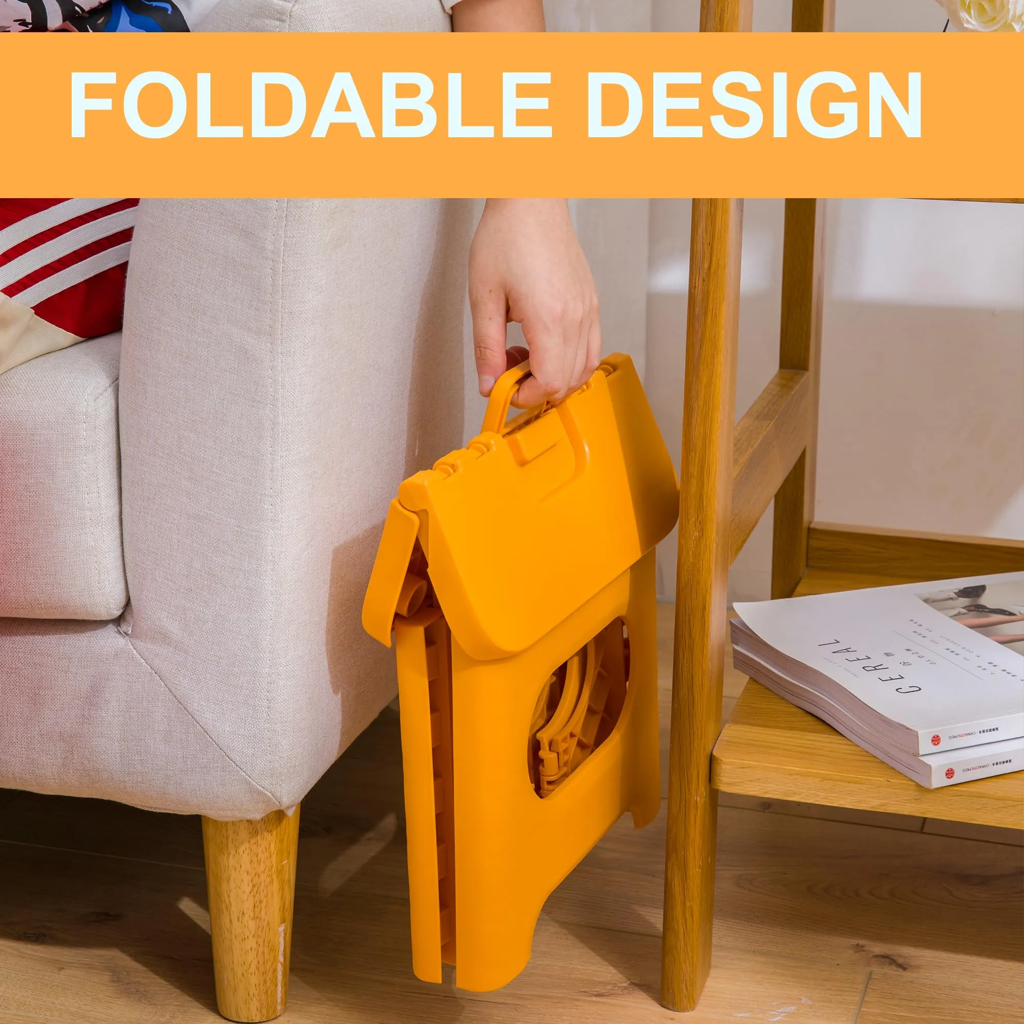 Kuber Industries (Set of 4) Small Folding Stool for Sitting - Plastic Foldable & Portable Step Stool for Kids - Orange