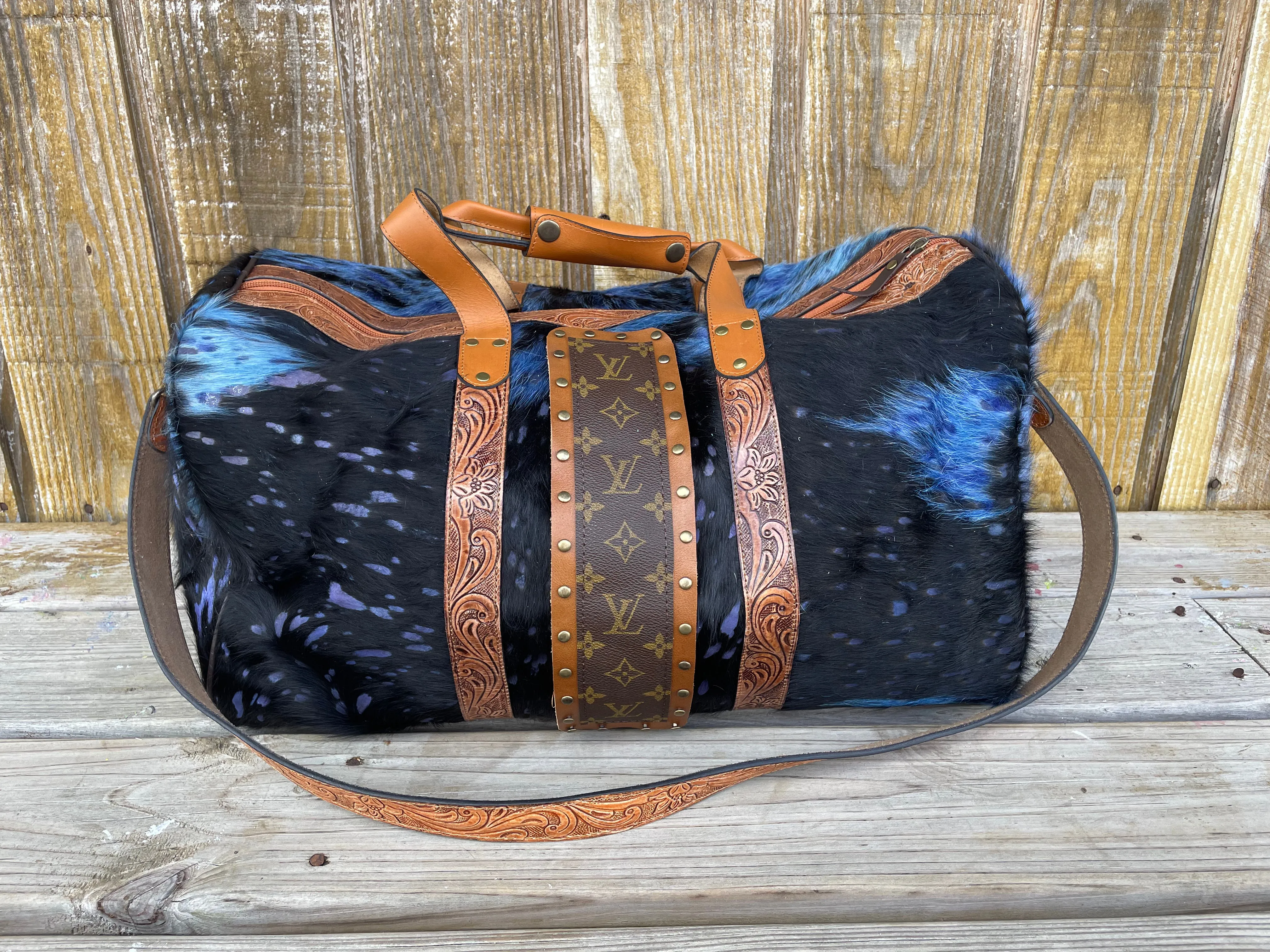 Large duffel HOH black, blue, and purple acid wash (4LV)