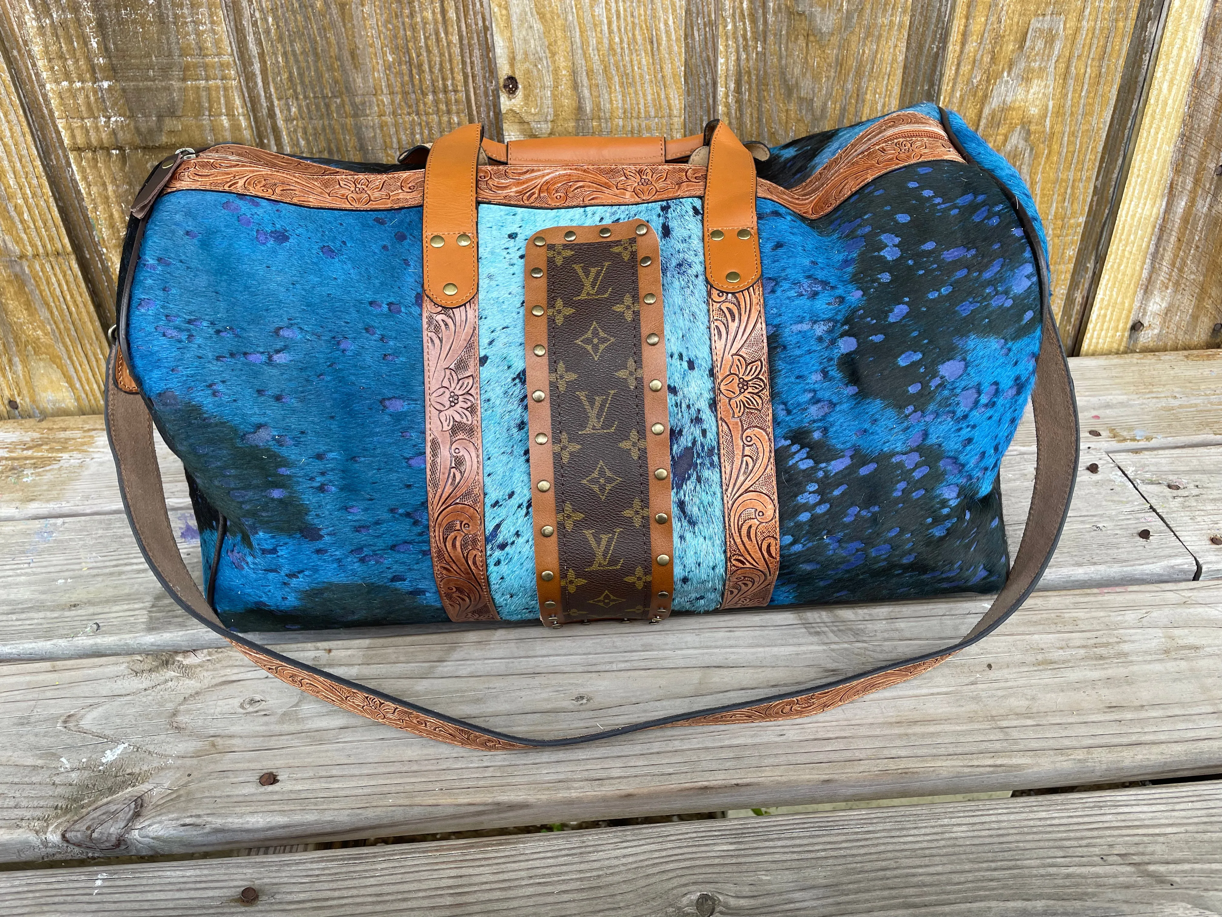 Large duffel HOH dark and light blue acid wash (4LV)