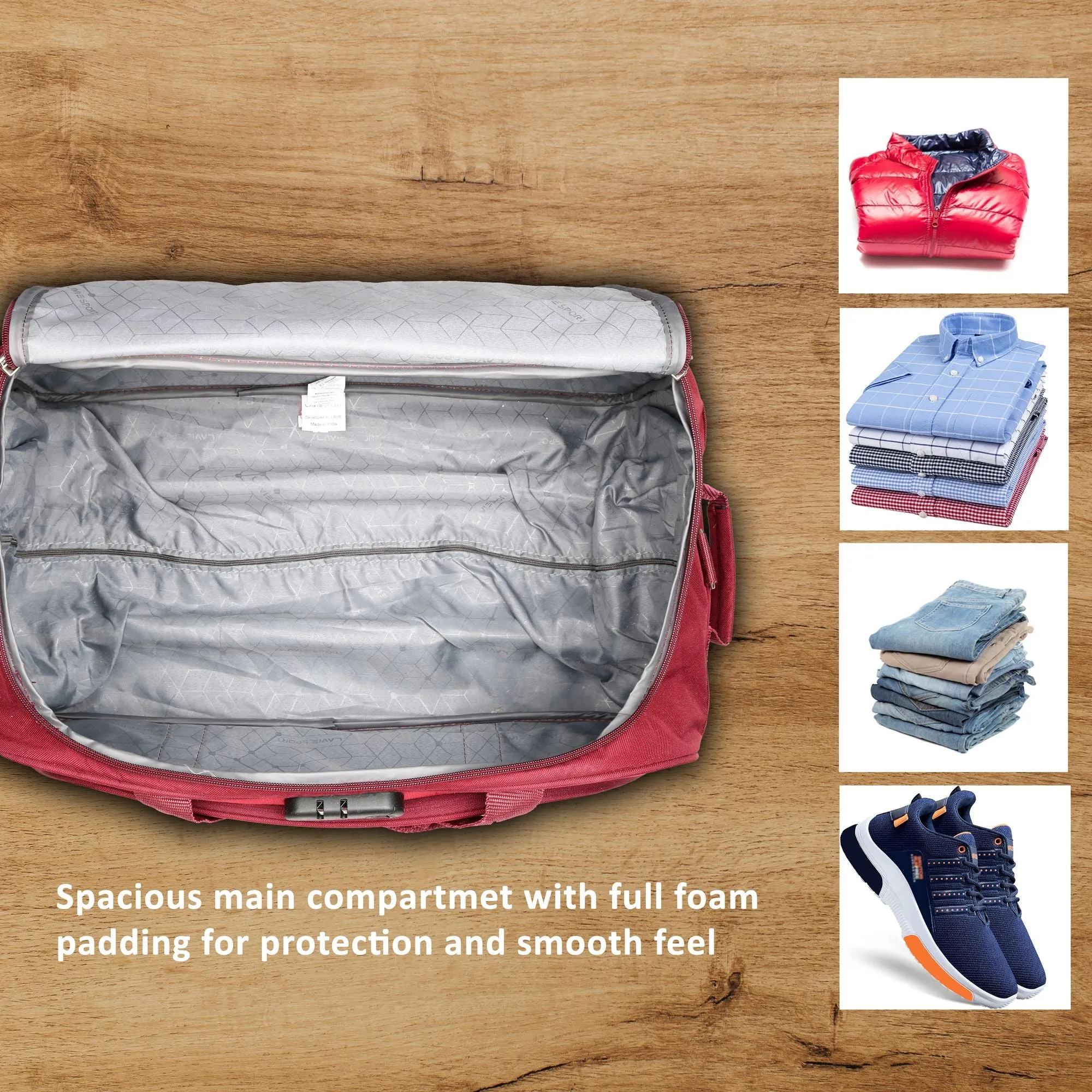 Lavie Sport 57 cms Anti-theft Sage Wheel Duffle Bag | Maroon