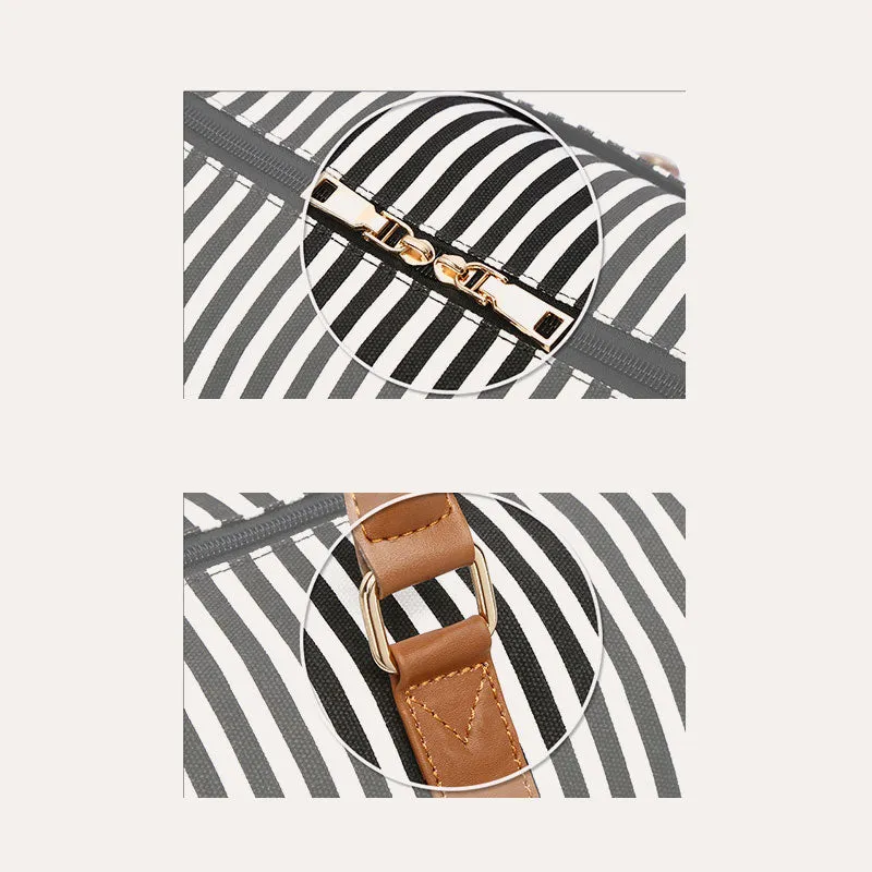Stripe Canvas Duffel Bag Handbag Weekender Bag with Luggage Sleeve